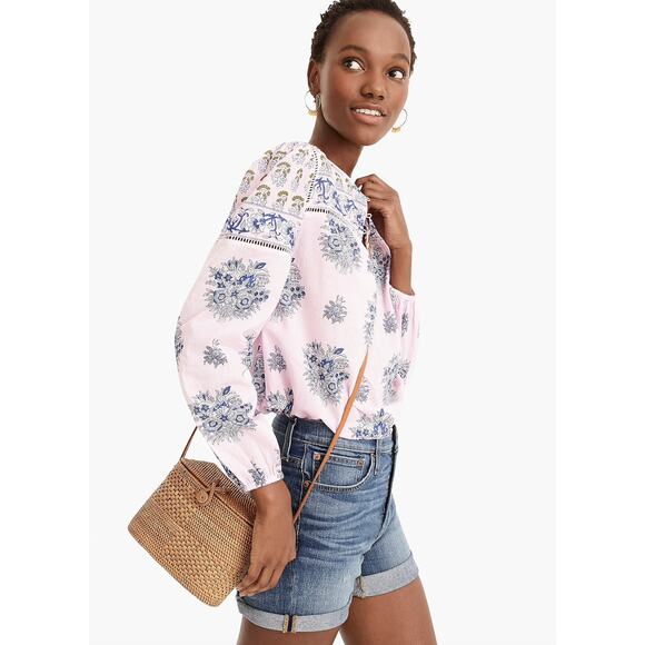 POINT SUR Royal Block Print Popover Blouse Lavender Mist Long Sleeve Women's XXS - Picture 2 of 10